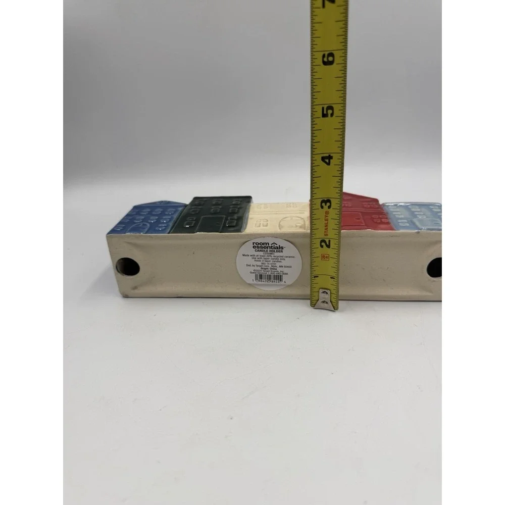 NWT Re White Blue Ceramic Candle Holder Row of Houses 9